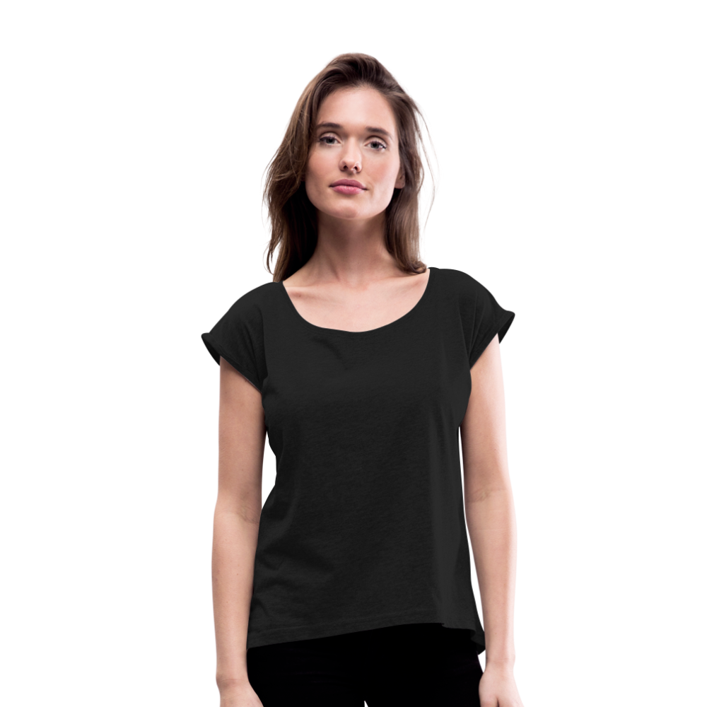 Frauen T-Shirt mit gerollten Ärmeln - Schwarz