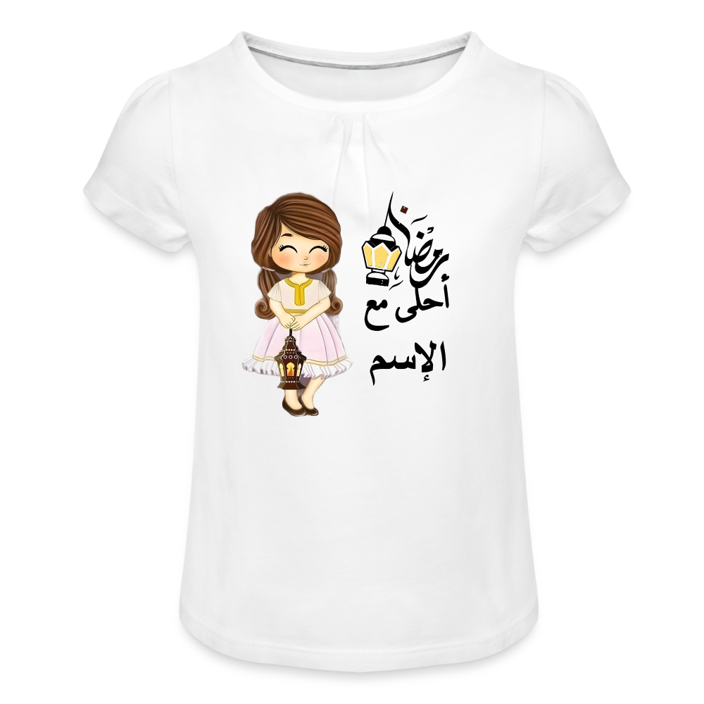 Mädchen-T-Shirt mit Raffungen - weiß