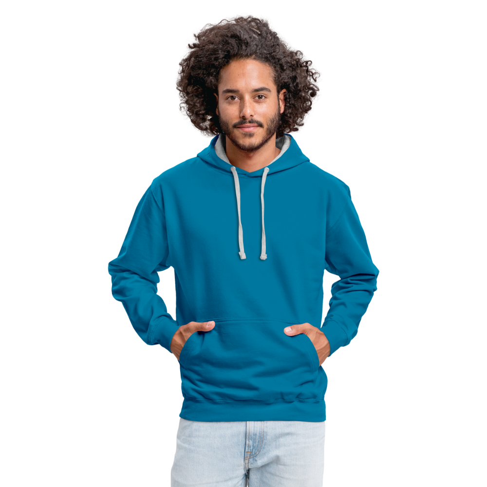 Kontrast-Hoodie in 10 Farben - Pfauenblau/Grau meliert