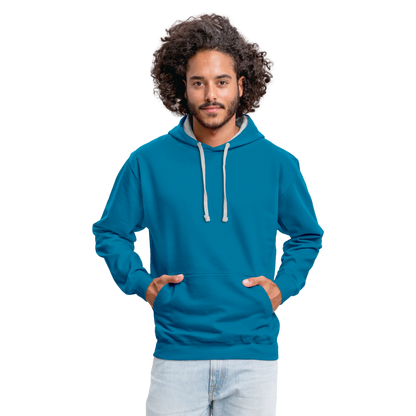 Kontrast-Hoodie in 10 Farben - Pfauenblau/Grau meliert