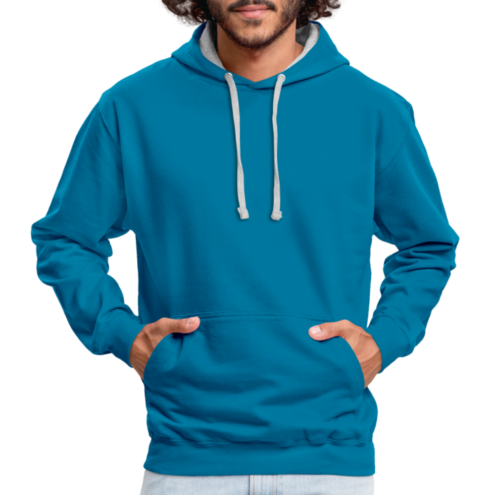 Kontrast-Hoodie in 10 Farben - Pfauenblau/Grau meliert