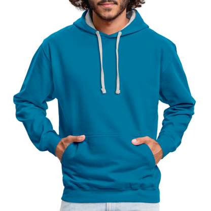 Kontrast-Hoodie in 10 Farben - Pfauenblau/Grau meliert