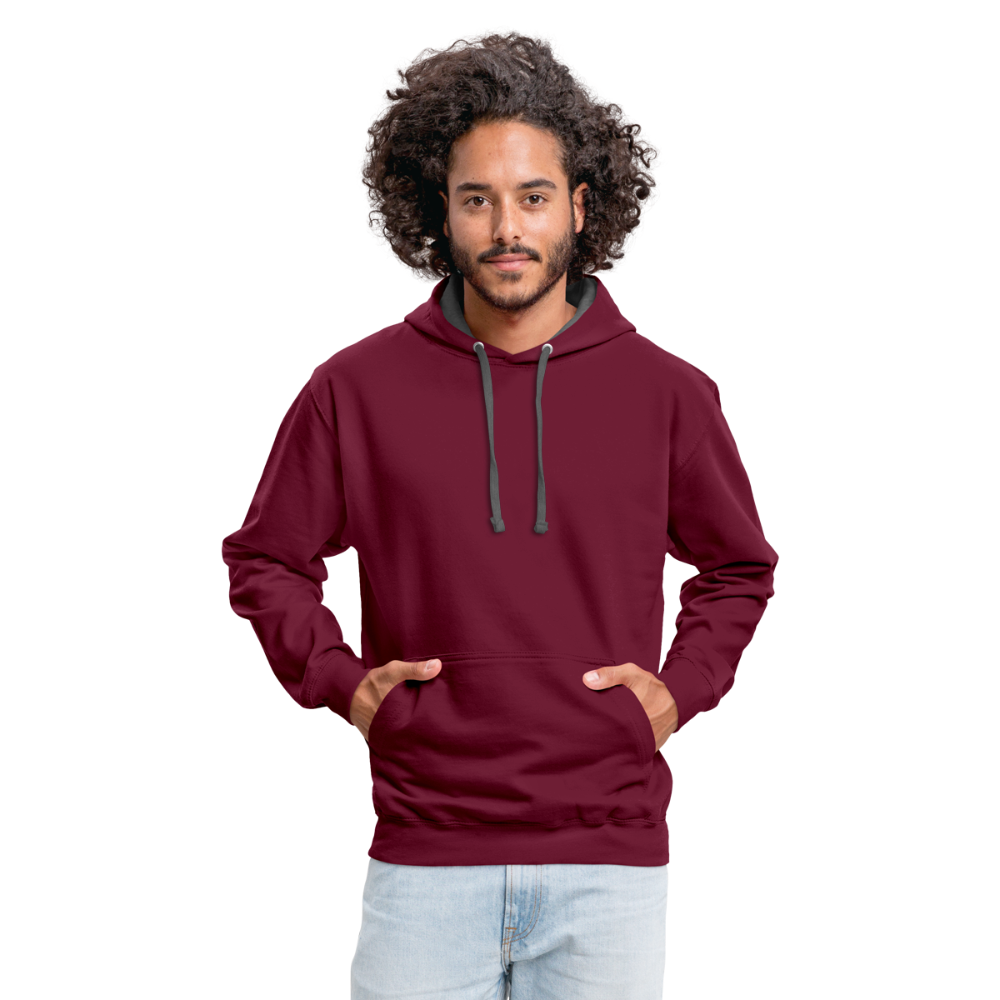 Kontrast-Hoodie in 10 Farben - Weinrot/Anthrazit