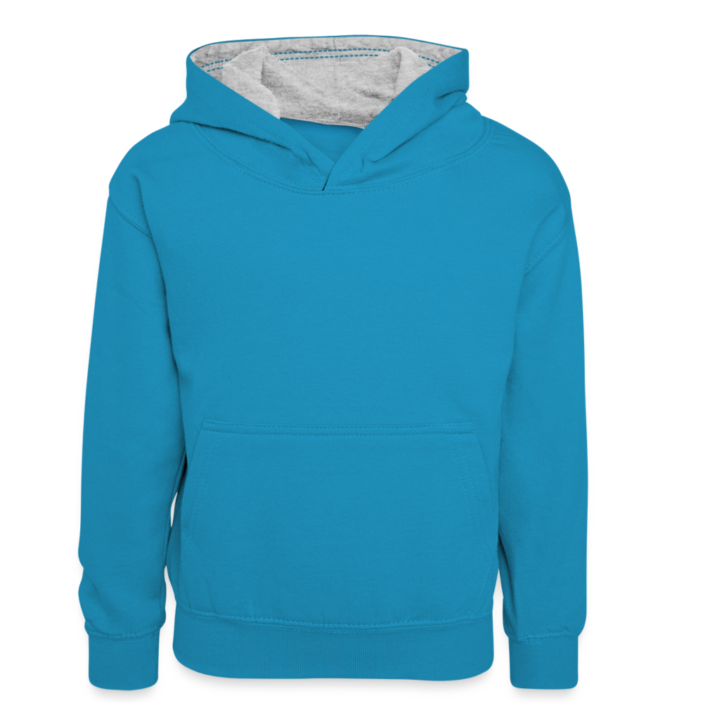 Kinder Kontrast-Hoodie in 5 Farben - Pfauenblau/Grau meliert