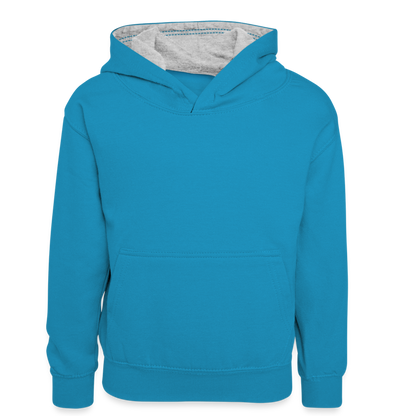 Kinder Kontrast-Hoodie in 5 Farben - Pfauenblau/Grau meliert