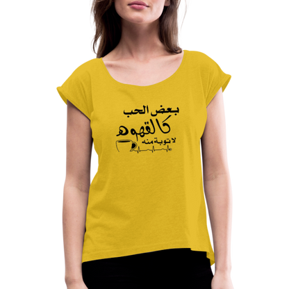 Frauen T-Shirt mit gerollten Ärmeln - Senfgelb